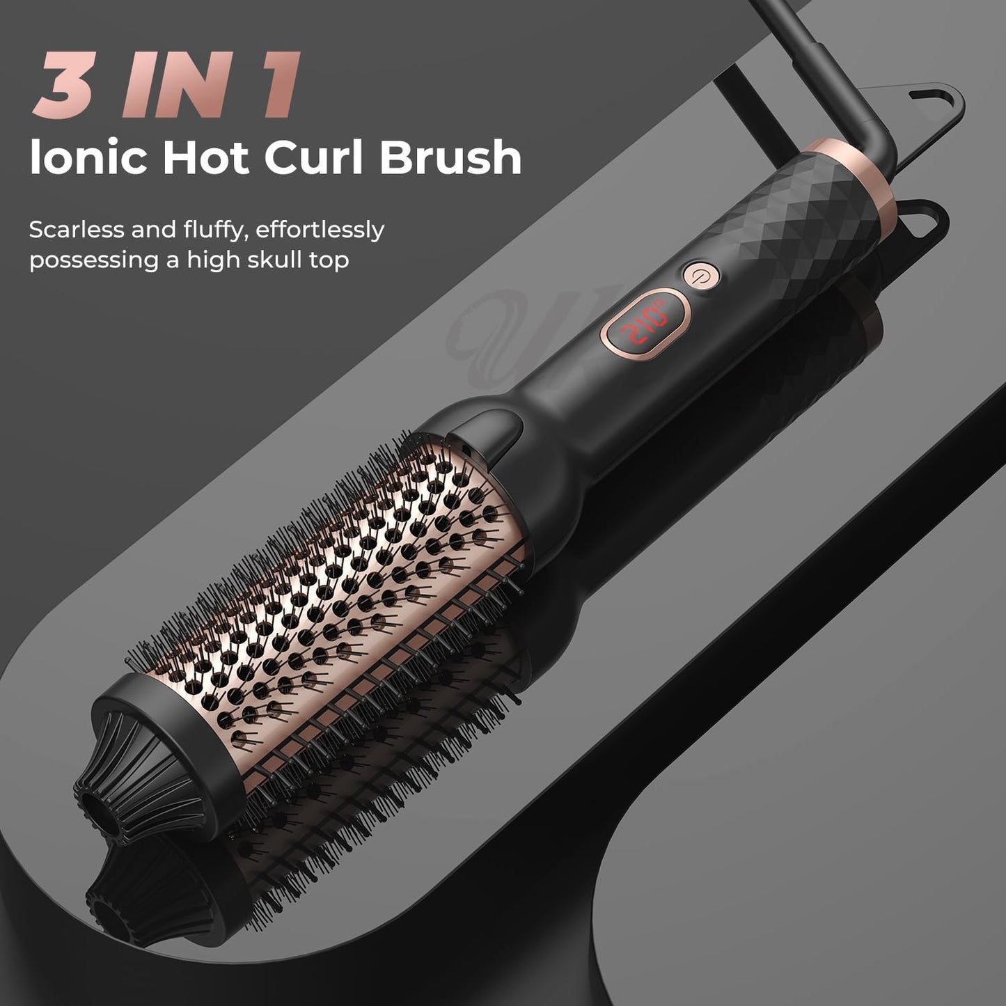 Thermal Hot Air Brush & Hair Styler with LCD Display, 3-In-1 Negative Blow Dry Brush for All Hair Types, 10 Temperature Settings