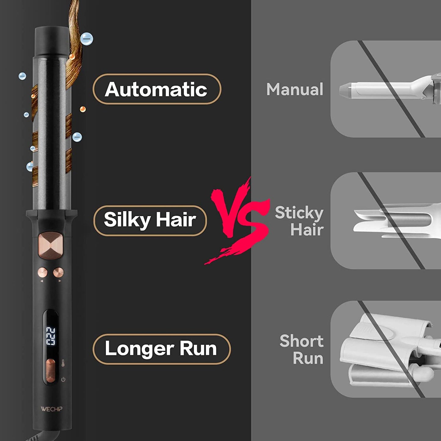 Rotating Curling Iron, Automatic Hair Curler, Curling Iron, Curling Wand for Waves with Extra Long Tourmaline Ceramic Barrel