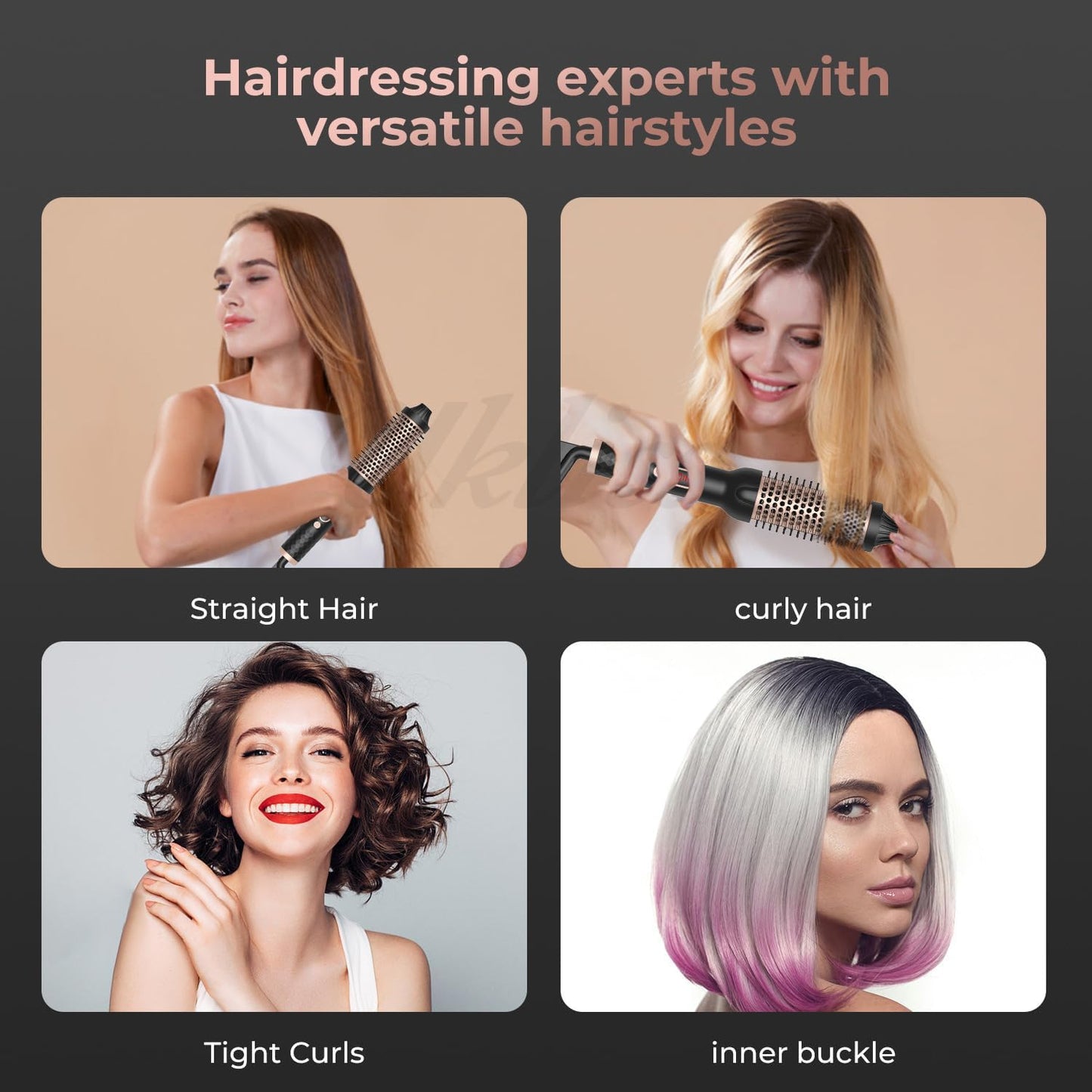 Thermal Hot Air Brush & Hair Styler with LCD Display, 3-In-1 Negative Blow Dry Brush for All Hair Types, 10 Temperature Settings