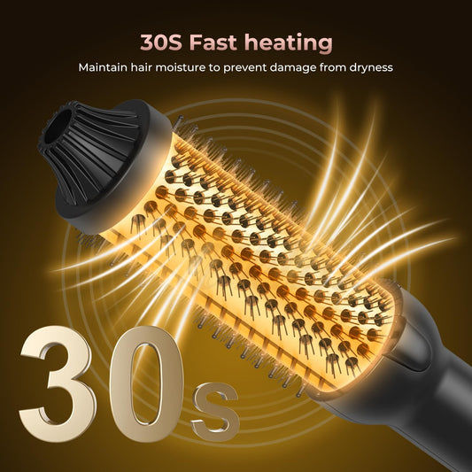 Thermal Hot Air Brush & Hair Styler with LCD Display, 3-In-1 Negative Blow Dry Brush for All Hair Types, 10 Temperature Settings