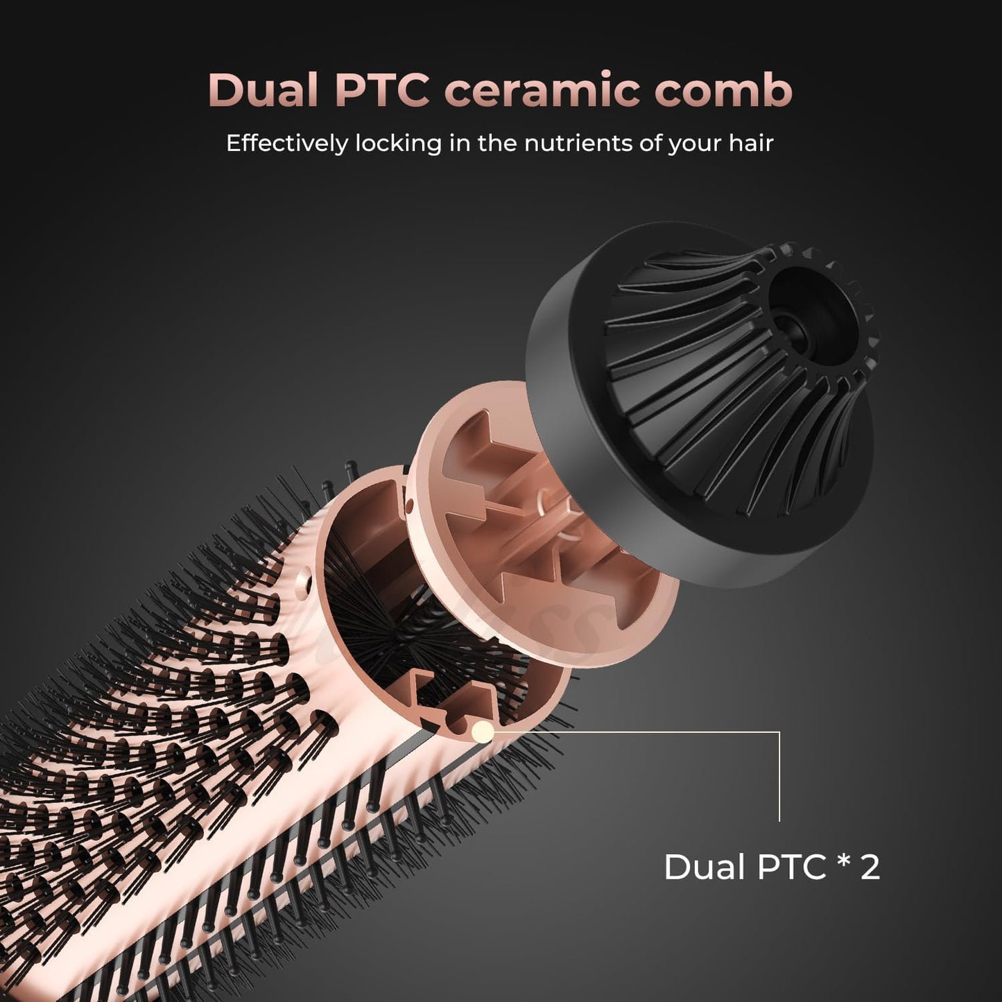 Thermal Hot Air Brush & Hair Styler with LCD Display, 3-In-1 Negative Blow Dry Brush for All Hair Types, 10 Temperature Settings