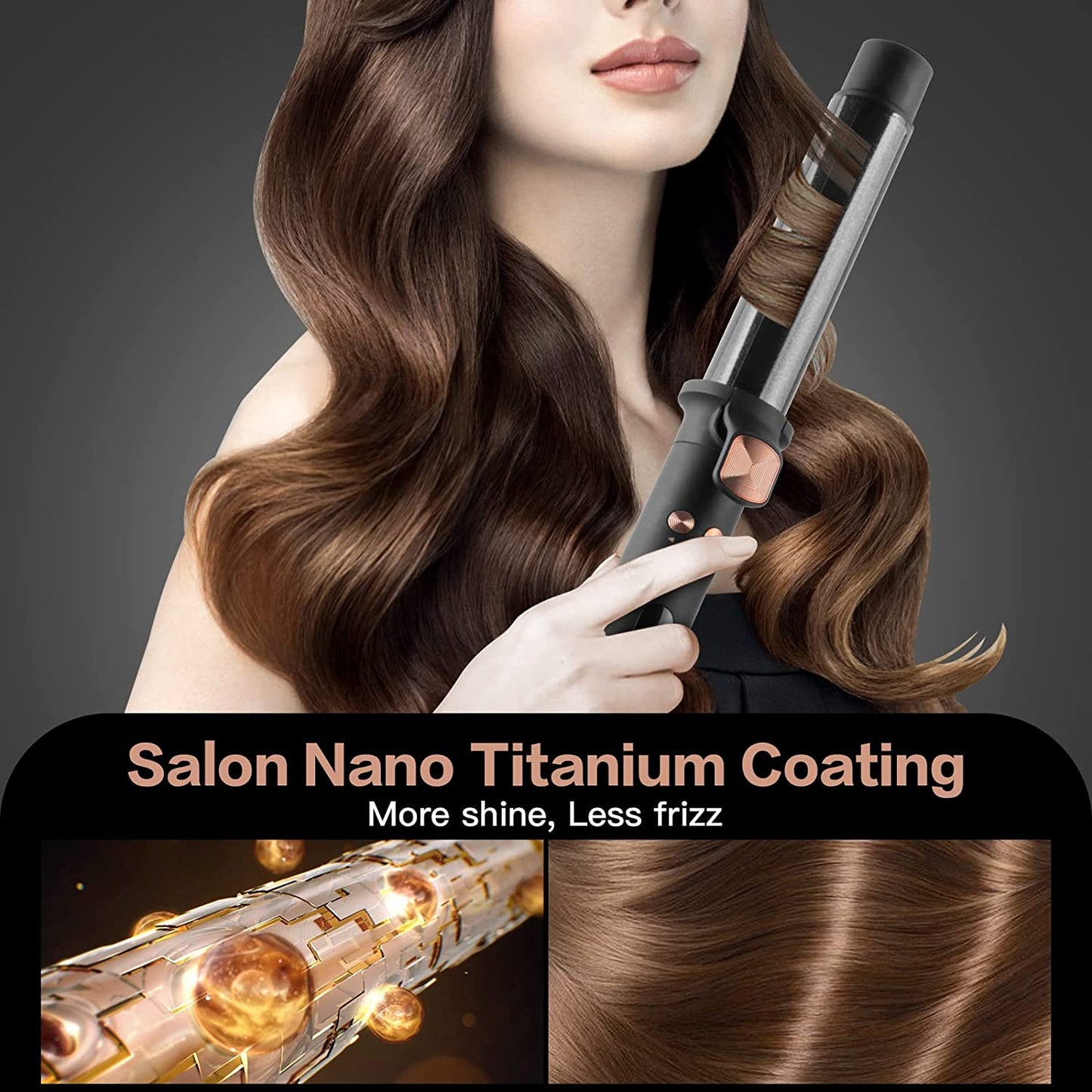 Rotating Curling Iron, Automatic Hair Curler, Curling Iron, Curling Wand for Waves with Extra Long Tourmaline Ceramic Barrel