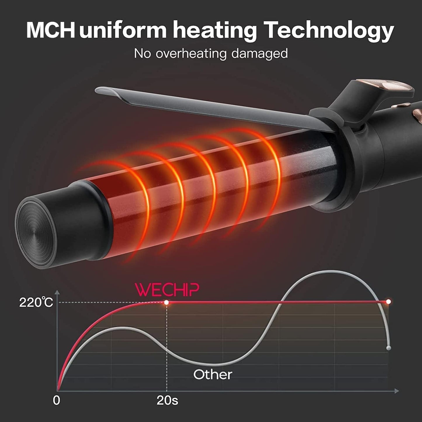 Rotating Curling Iron, Automatic Hair Curler, Curling Iron, Curling Wand for Waves with Extra Long Tourmaline Ceramic Barrel