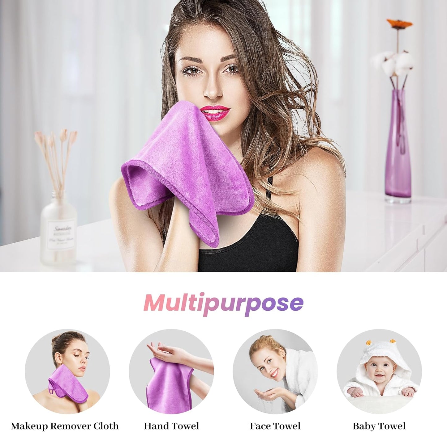 8 Pack Makeup Remover Cloth,13X7 Inch Reusable Makeup Remover Towels, Ultra Soft Microfiber Face Cloth Reusable Facial Washcloths, 4 Colors