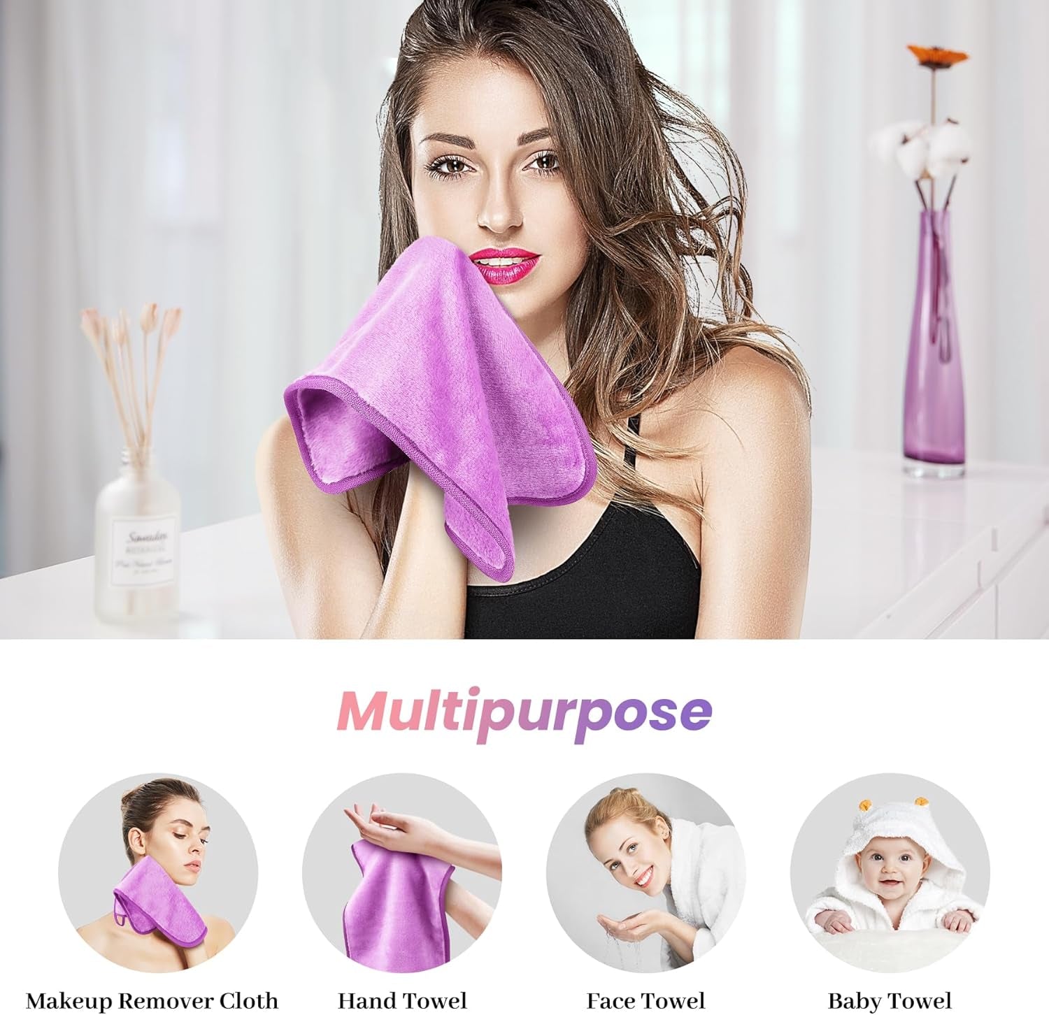 8 Pack Makeup Remover Cloth,13X7 Inch Reusable Makeup Remover Towels, Ultra Soft Microfiber Face Cloth Reusable Facial Washcloths, 4 Colors