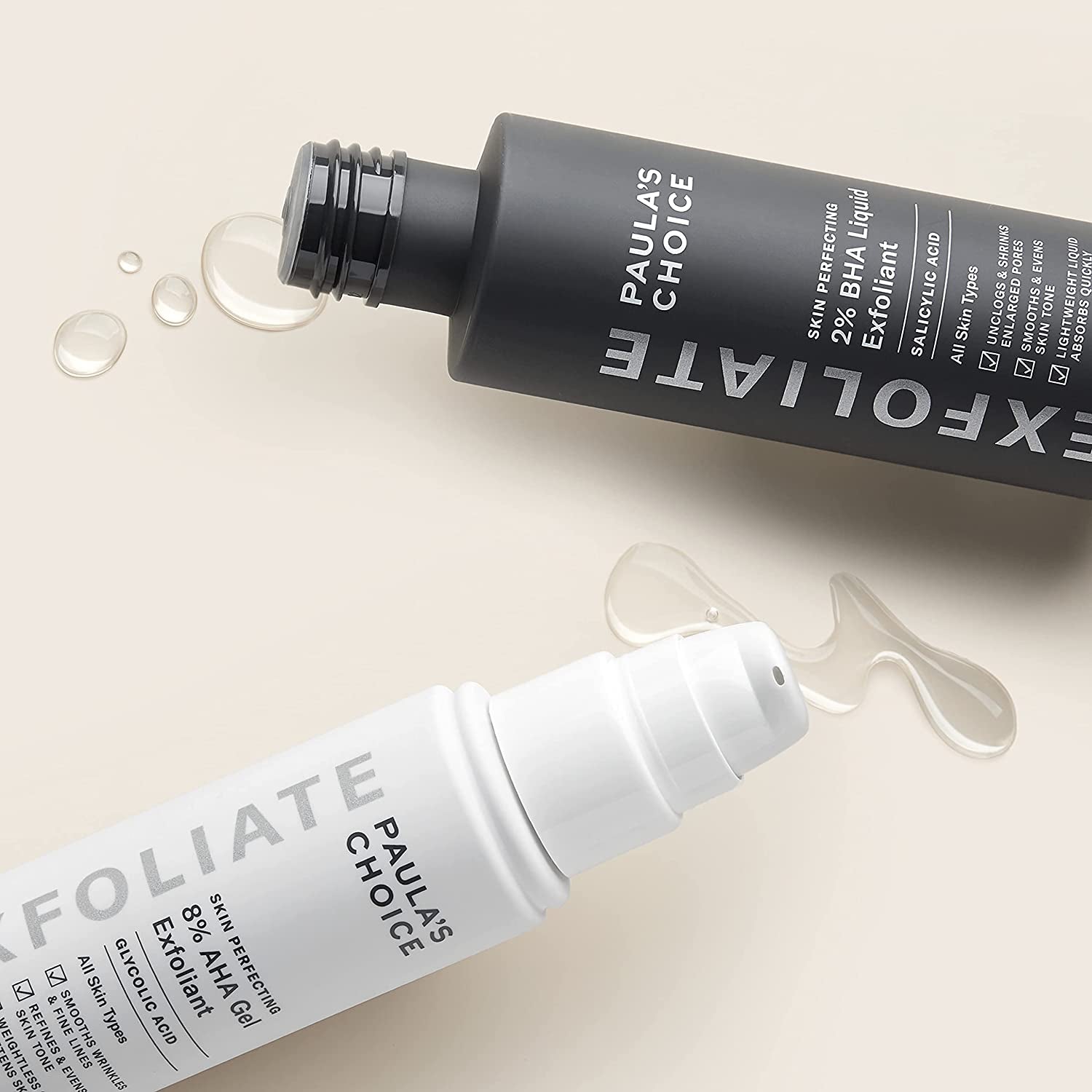 -Skin PERFECTING 8% AHA Gel Exfoliant & 2% BHA Liquid Duo-Facial Exfoliants for Blackheads Enlarged Pores Wrinkles and Fine Lines Face Exfoliators W/Glycolic Acid Salicylic Acid