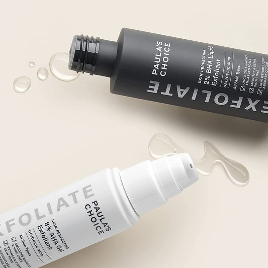 -Skin PERFECTING 8% AHA Gel Exfoliant & 2% BHA Liquid Duo-Facial Exfoliants for Blackheads Enlarged Pores Wrinkles and Fine Lines Face Exfoliators W/Glycolic Acid Salicylic Acid