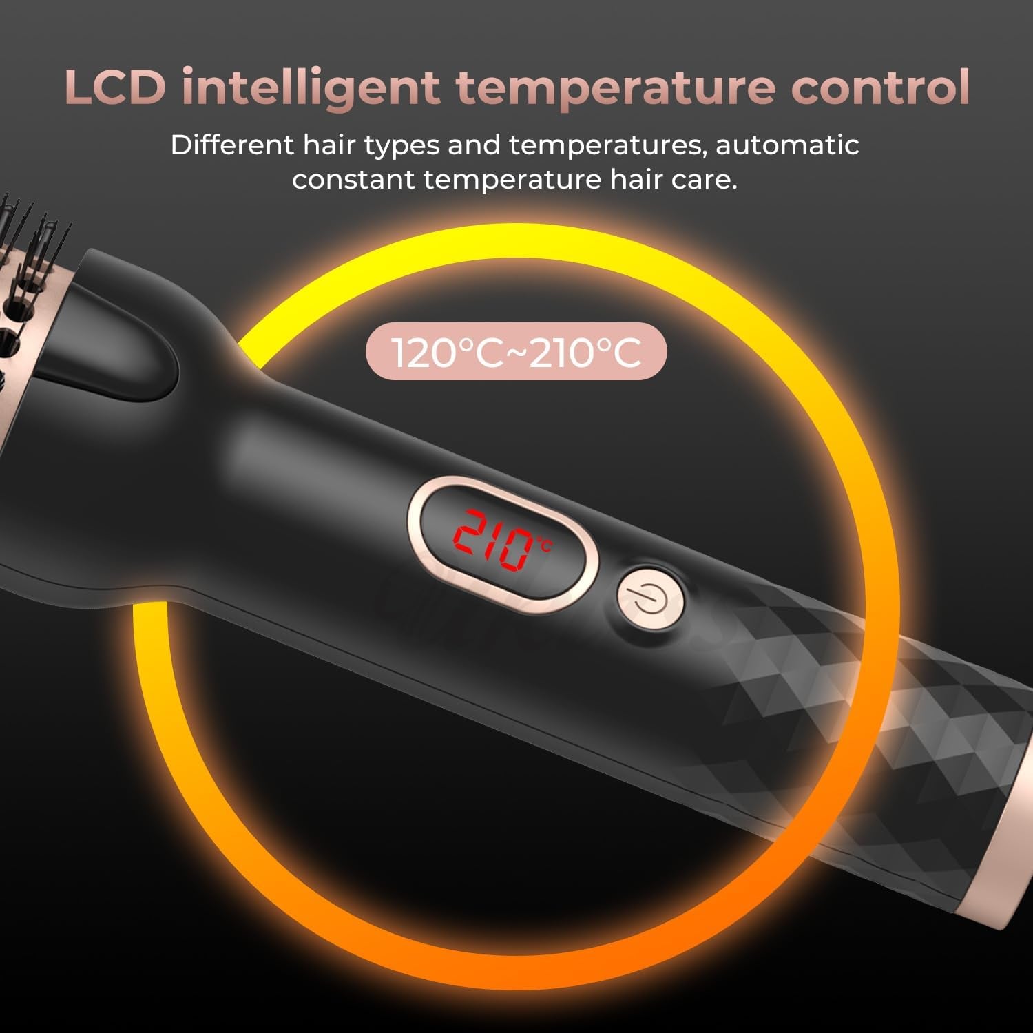 Thermal Hot Air Brush & Hair Styler with LCD Display, 3-In-1 Negative Blow Dry Brush for All Hair Types, 10 Temperature Settings
