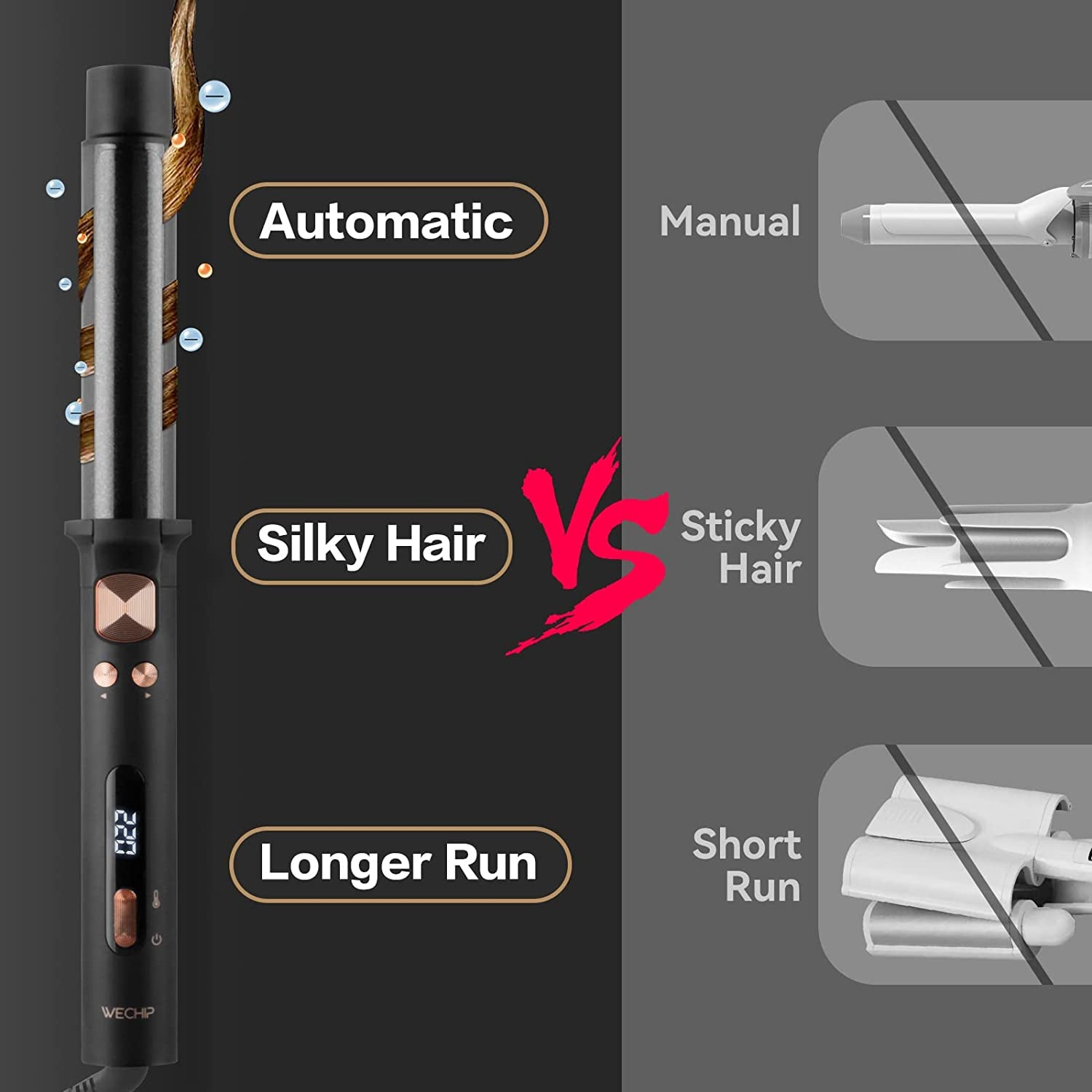 Rotating Curling Iron, Automatic Hair Curler, Curling Iron, Curling Wand for Waves with Extra Long Tourmaline Ceramic Barrel