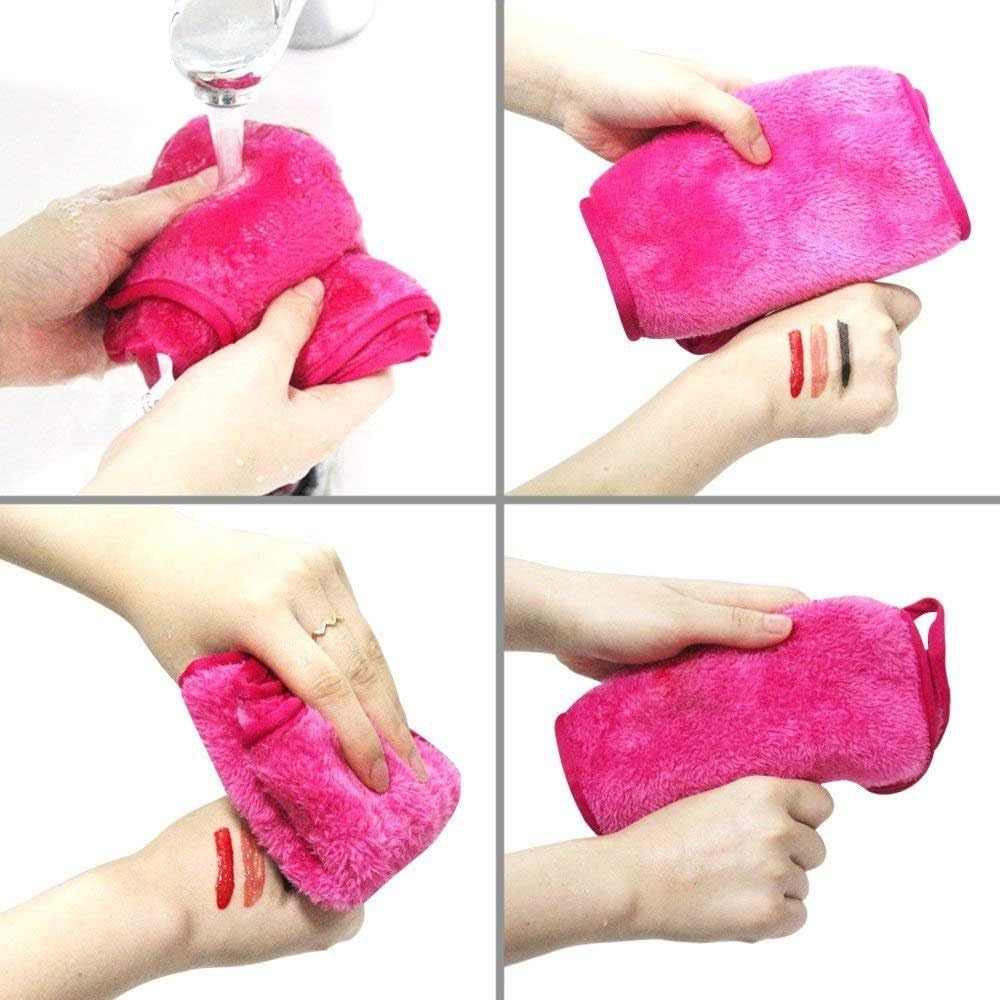 Microfibre Makeup Remover Cloths Microfibre Face Cloths Facial Cleansing Towels- Removes Makeup Instantly with Just Water 9.5Inch X9.5Inch 4 PACK Rose