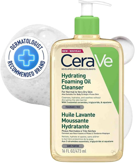 Hydrating Foaming Oil Cleanser Face Wash 473Ml, for Normal to Very Dry Skin, Suitable for Baby & Atopic-Prone Skin, for Face & Body, Squalane + Triglyceride + Ceramides, Fragrance Free