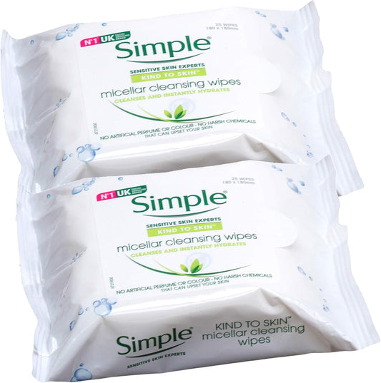 Sensitive Skin Experts Kind to Skin Super Soft Micellar Cleansing Facial Wipes, Gently Removes Make-Up - 25 Count X 2 Pack