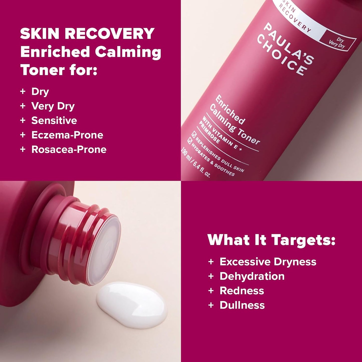 SKIN RECOVERY Calming Toner, 190 Ml Bottle Toner for the Face, for Sensitive Facial Skin and Dry Redness-Prone Skin