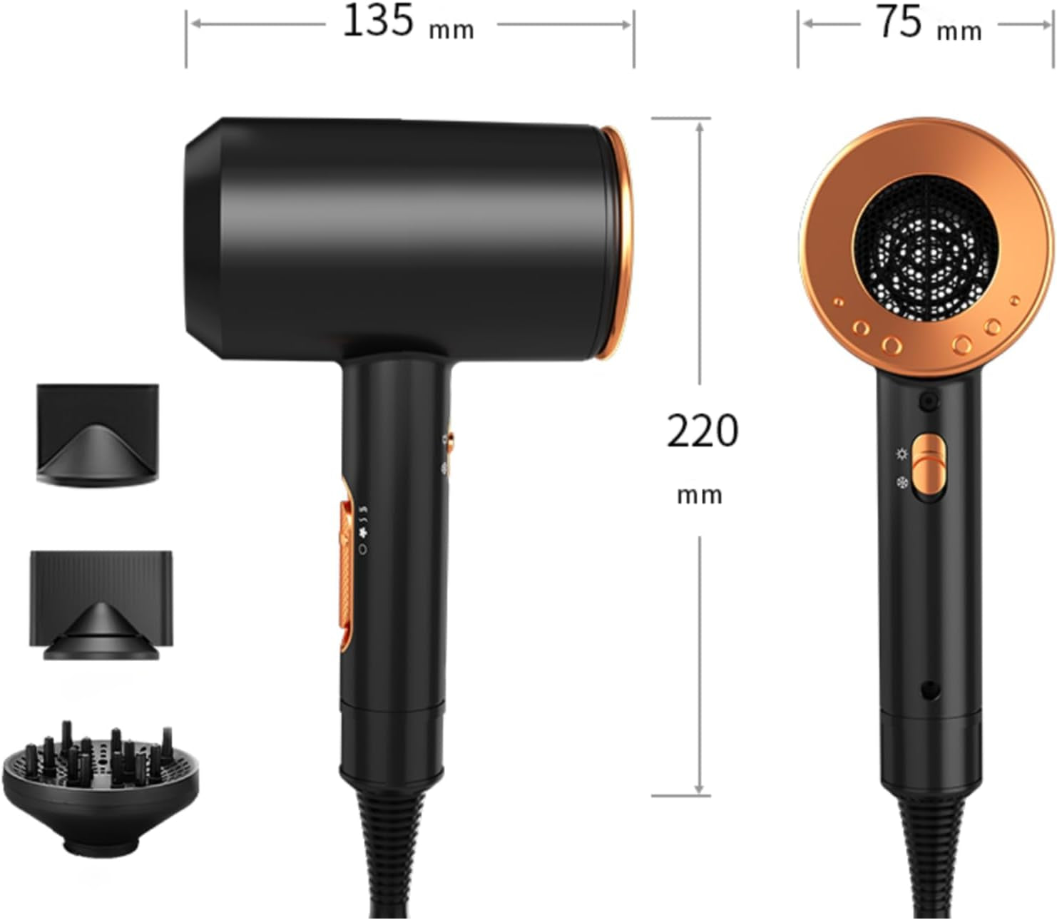 Hair Dryer with Diffuser, 2000W Professional Ionic Hair Dryer, Heating Hot and Cold Air, Constant Temperature Hair Care, for Home, Travel, Salon Use (Black)