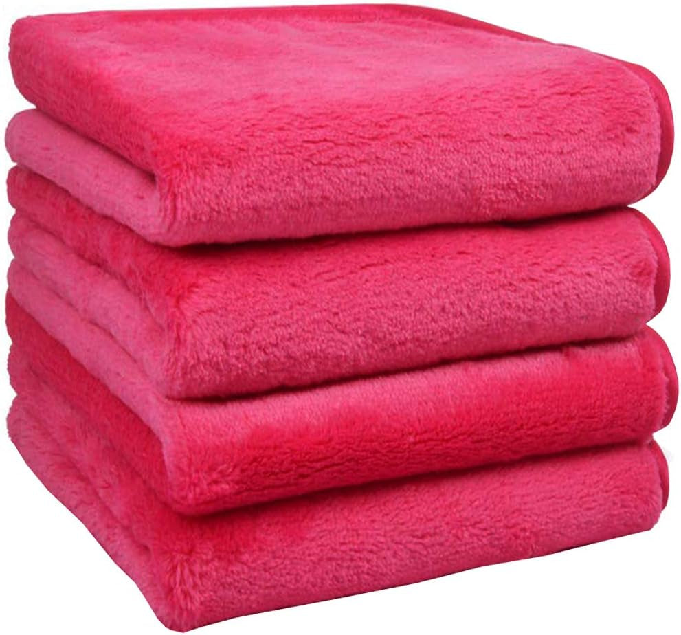 Microfibre Makeup Remover Cloths Microfibre Face Cloths Facial Cleansing Towels- Removes Makeup Instantly with Just Water 9.5Inch X9.5Inch 4 PACK Rose