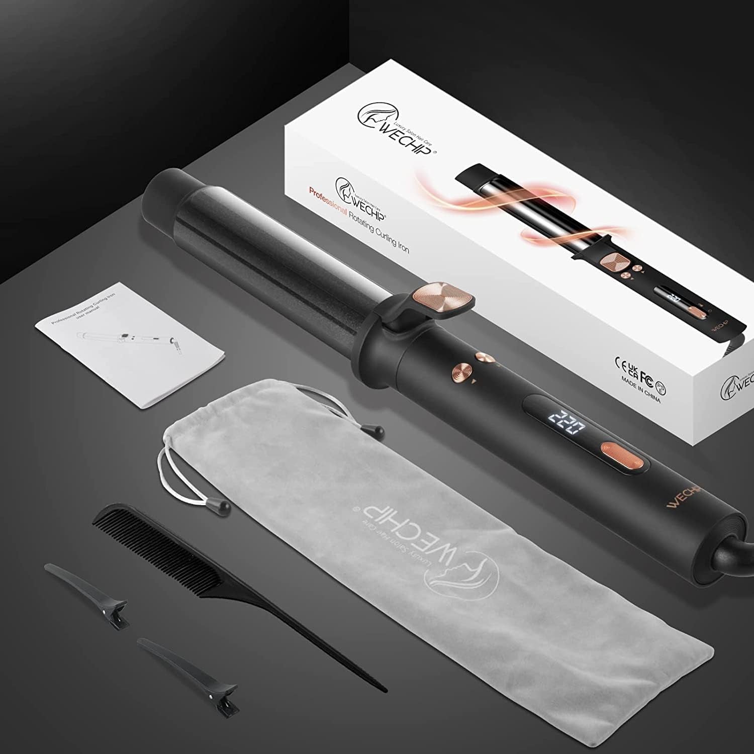 Rotating Curling Iron, Automatic Hair Curler, Curling Iron, Curling Wand for Waves with Extra Long Tourmaline Ceramic Barrel