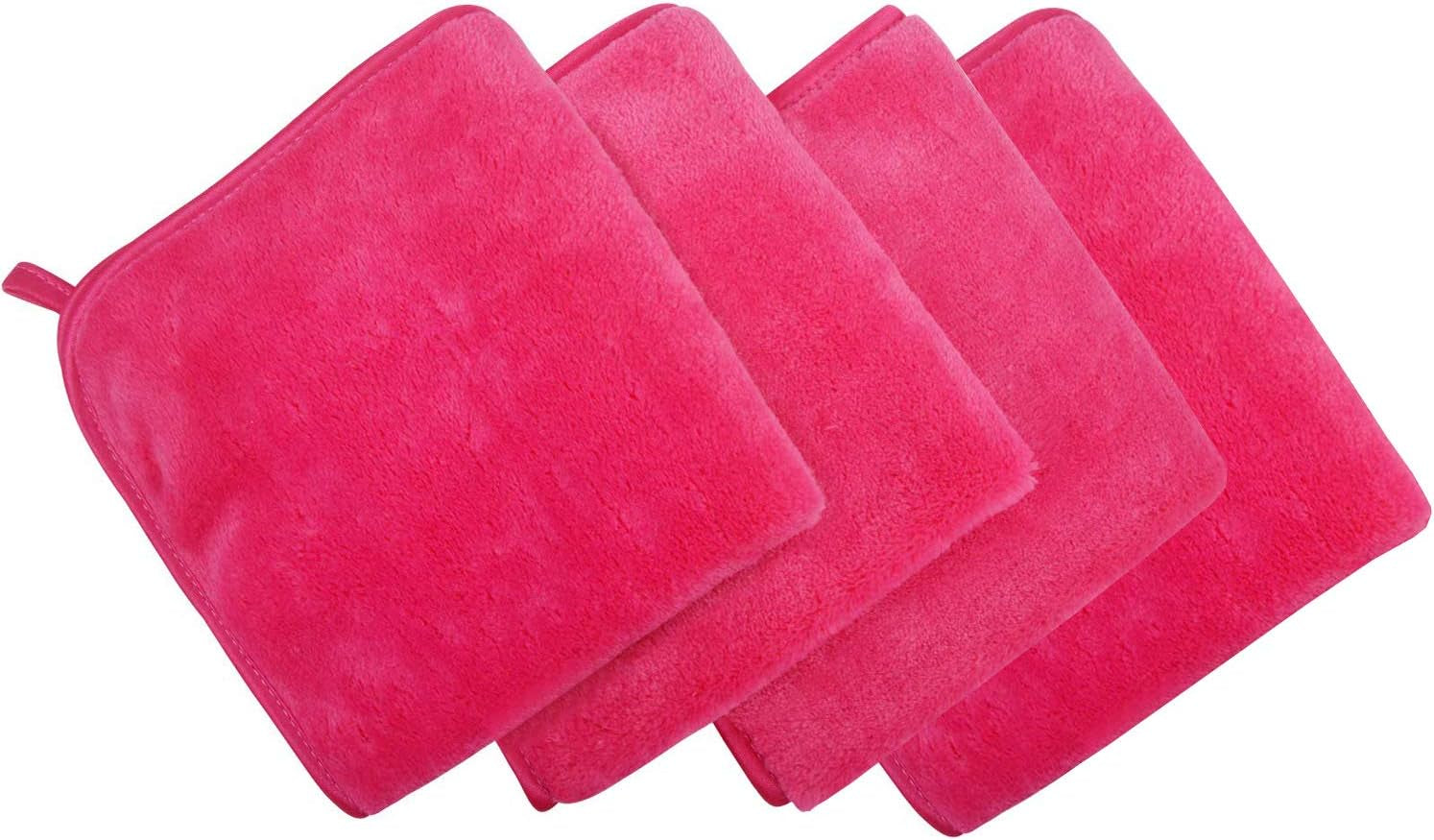 Microfibre Makeup Remover Cloths Microfibre Face Cloths Facial Cleansing Towels- Removes Makeup Instantly with Just Water 9.5Inch X9.5Inch 4 PACK Rose
